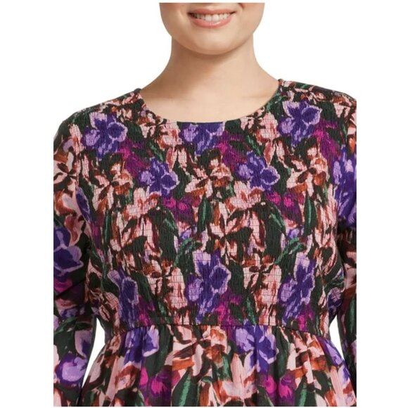 Floral Print Smocked Cotton Peasant Dress Pockets Size 2X 20W-22W New Boho Plus - Picture 3 of 12